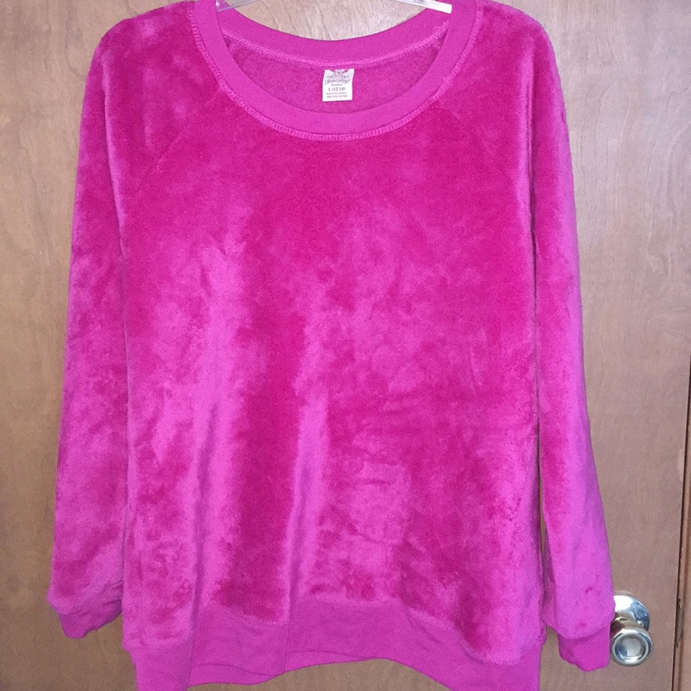Large Faded Glory Long Sleeve Pink Fuzzy Sleep Top